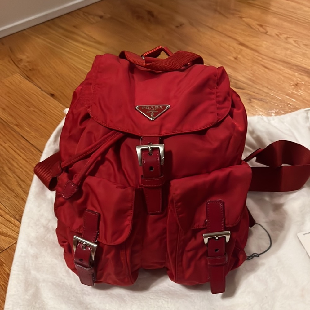 Prada Tessuto Drawstring Backpack Nylon and Saffiano Leather Trim